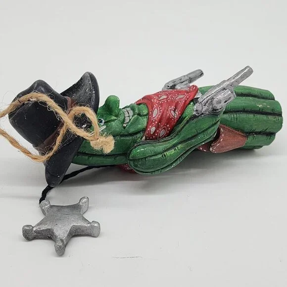 Rustic Country Western Christmas Ornament Cowboy Cactus Figurine Sheriff - Picture 8 of 8